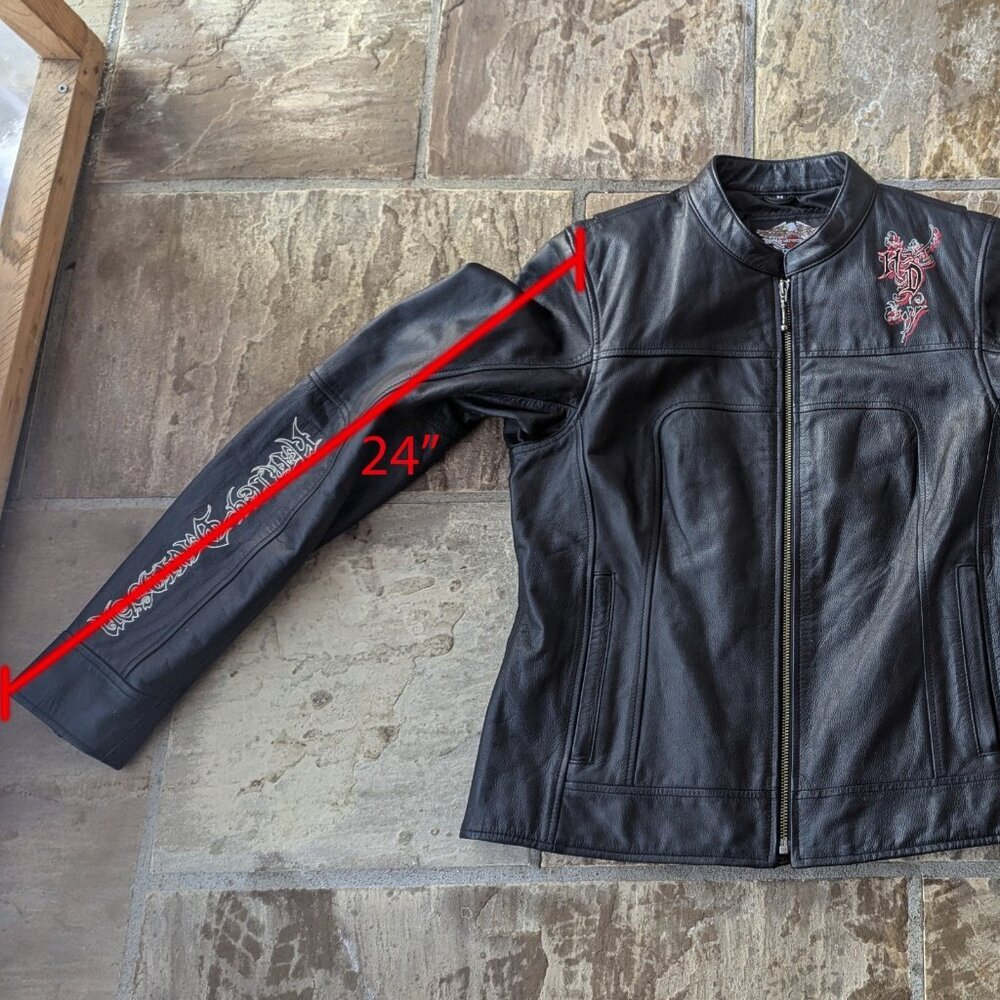 Harley Davidson Women’s Crimson Heart Leather Jacket/Winged Heart (Size: M) - Picture 10 of 11